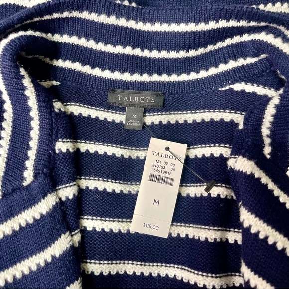 Talbots Supersoft Cashmere Belted Striped Sweater Cardigan Medium Nwt - Picture 9 of 10